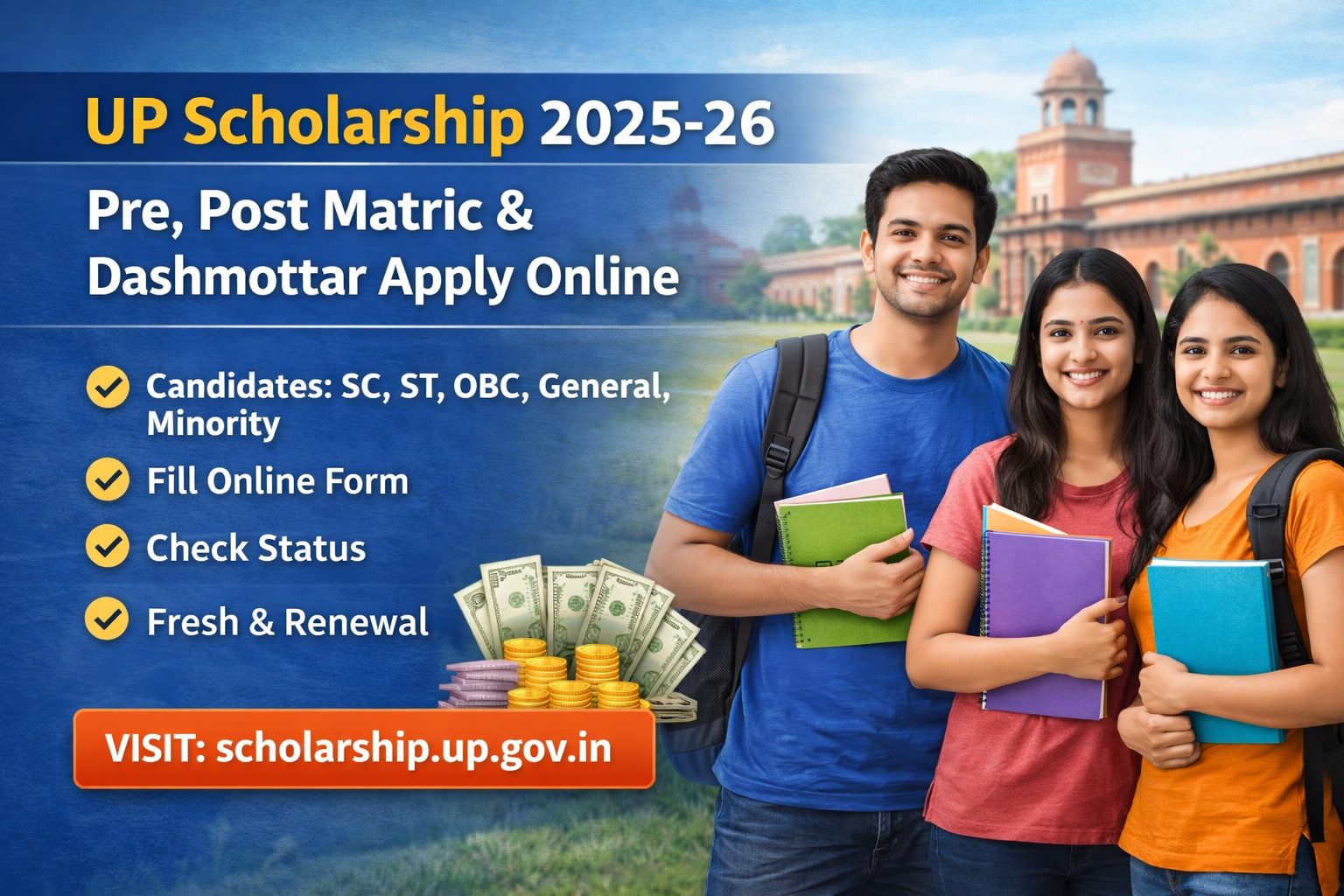 UP Scholarship 2025-26 Online Form | Pre, Post Matric & Dashmottar ...